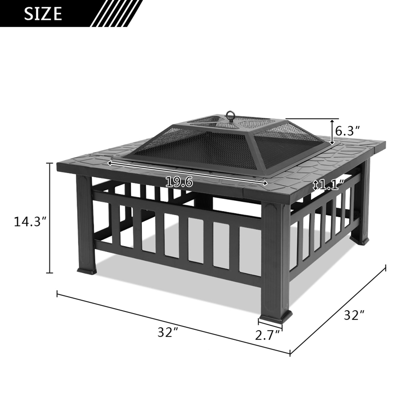 Portable Black Courtyard Metal Fire Pit with Accessories