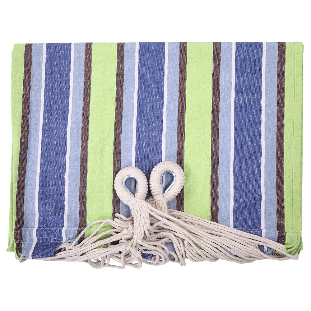 Green and Blue Stripe Canvas Hammock with Stand and Carrying Bag