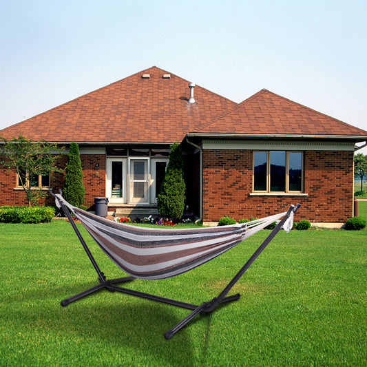 Coffee Stripe Canvas Hammock with Stand and Carrying Bag