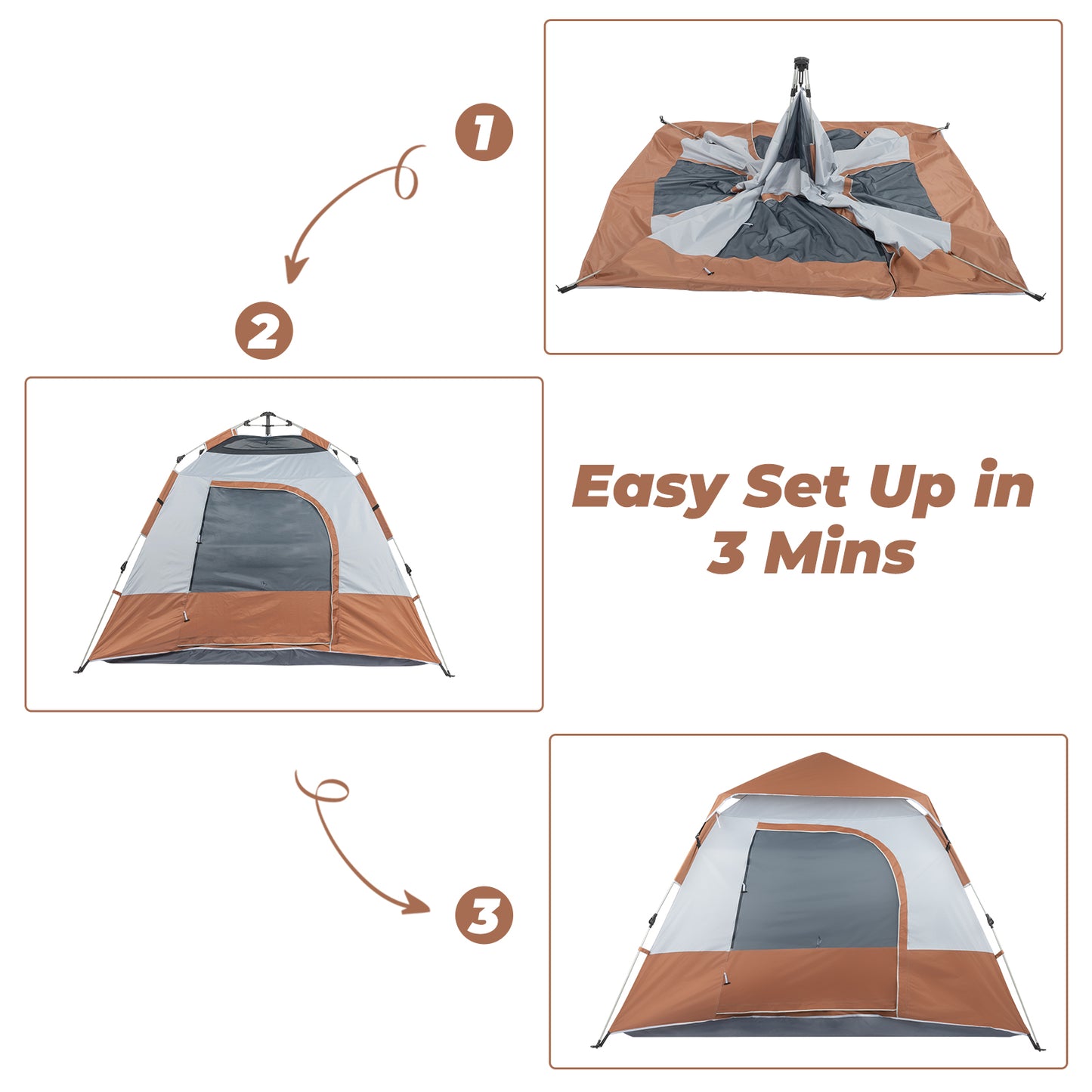 Brown Quick Opening Four-Person Camping Tent