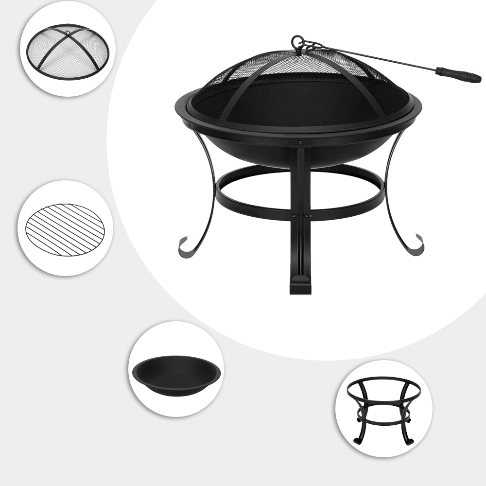 22" Curved Feet Iron Brazier Wood Burning Backyard Fire Pit