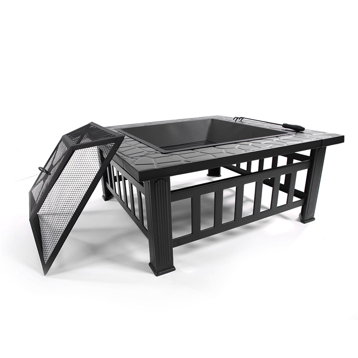 Portable Black Courtyard Metal Fire Pit with Accessories