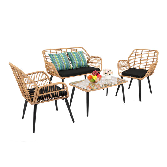 4-Piece Rattan Patio Furniture Outdoor Bistro Set