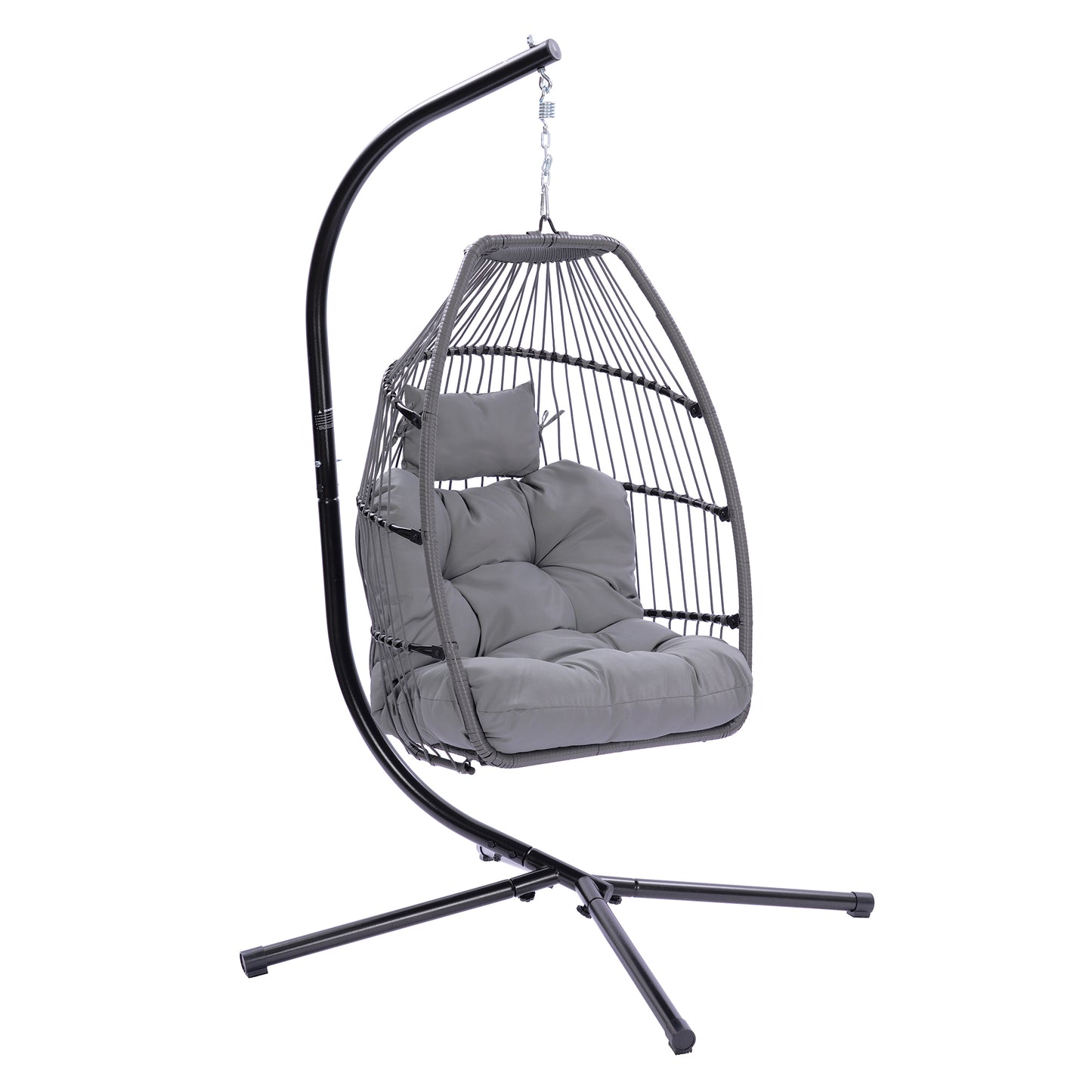 Outdoor Patio Rattan Hanging Egg Chair with Cushion and Pillow