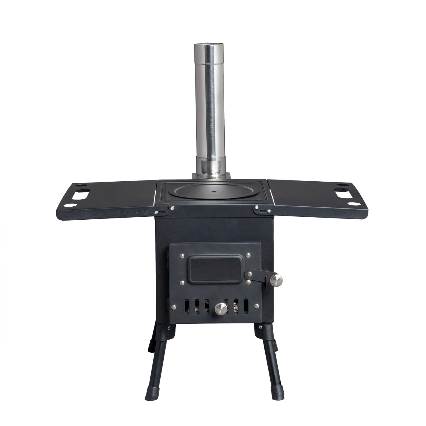 Portable Black Wood Burning Camping Stove and Accessories