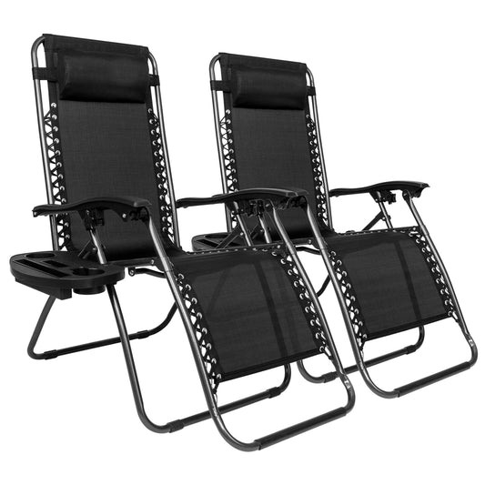 Pair of 2 Black Infinity Zero Gravity Chairs with Adjustable Trays