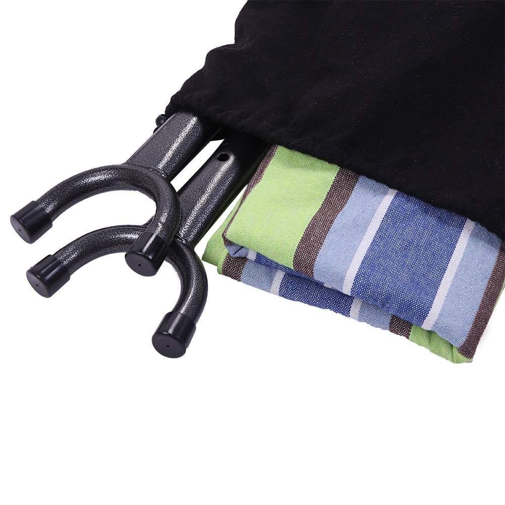 Green and Blue Stripe Canvas Hammock with Stand and Carrying Bag