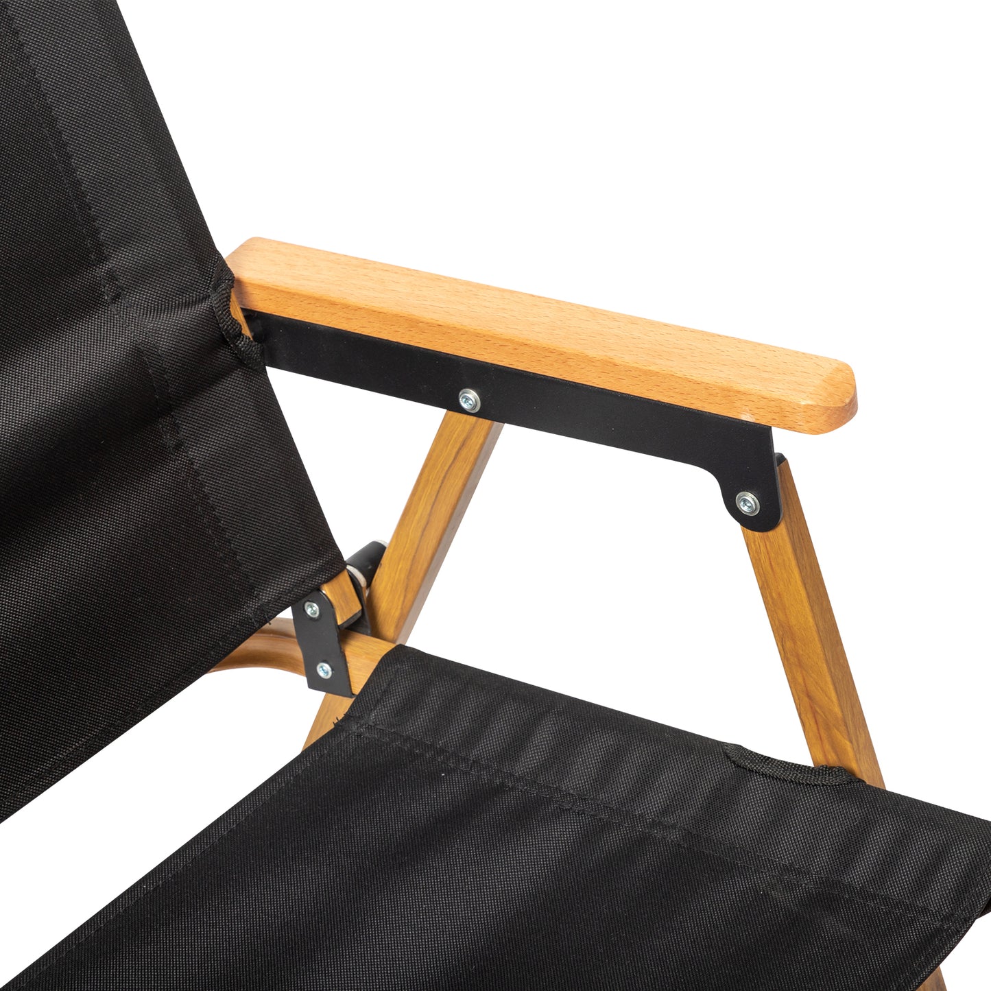 Black Cloth Folding Camping Chair with Aluminum Frame and Imitation Wood Accents