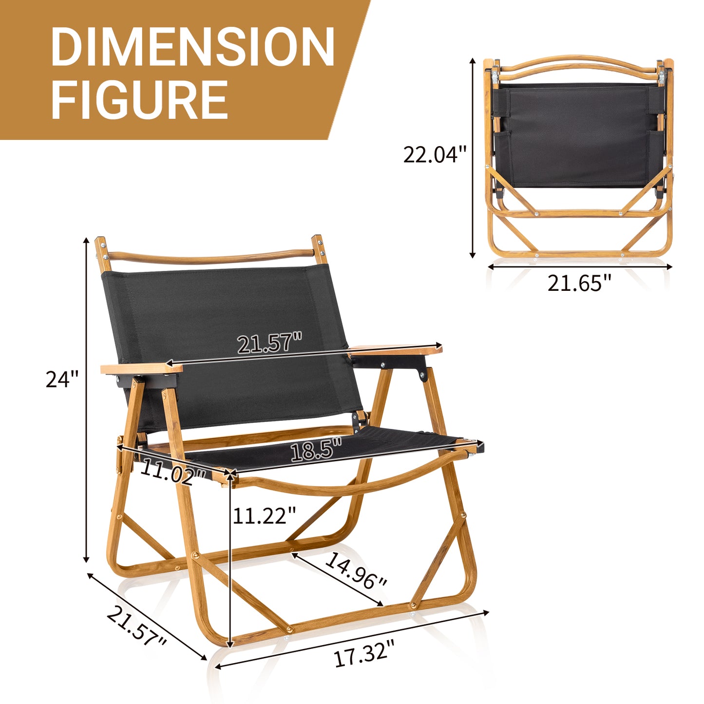 Black Cloth Folding Camping Chair with Aluminum Frame and Imitation Wood Accents