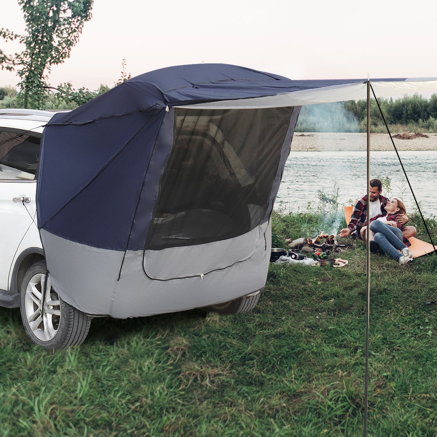 Navy Blue and Gray SUV and Van Rear Camping Tent and Awning