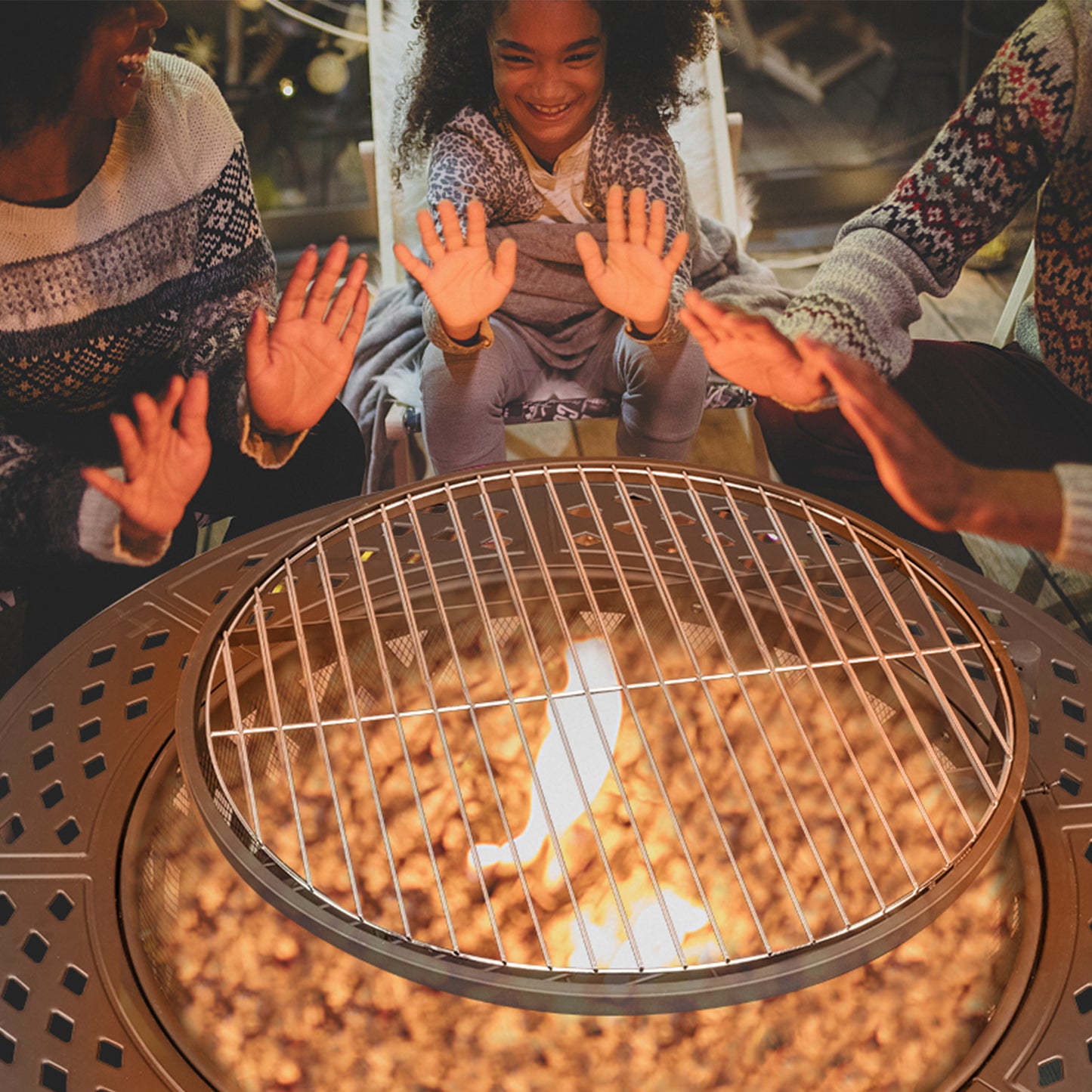 38in Black Metal Fire Pit with Cooking Grates