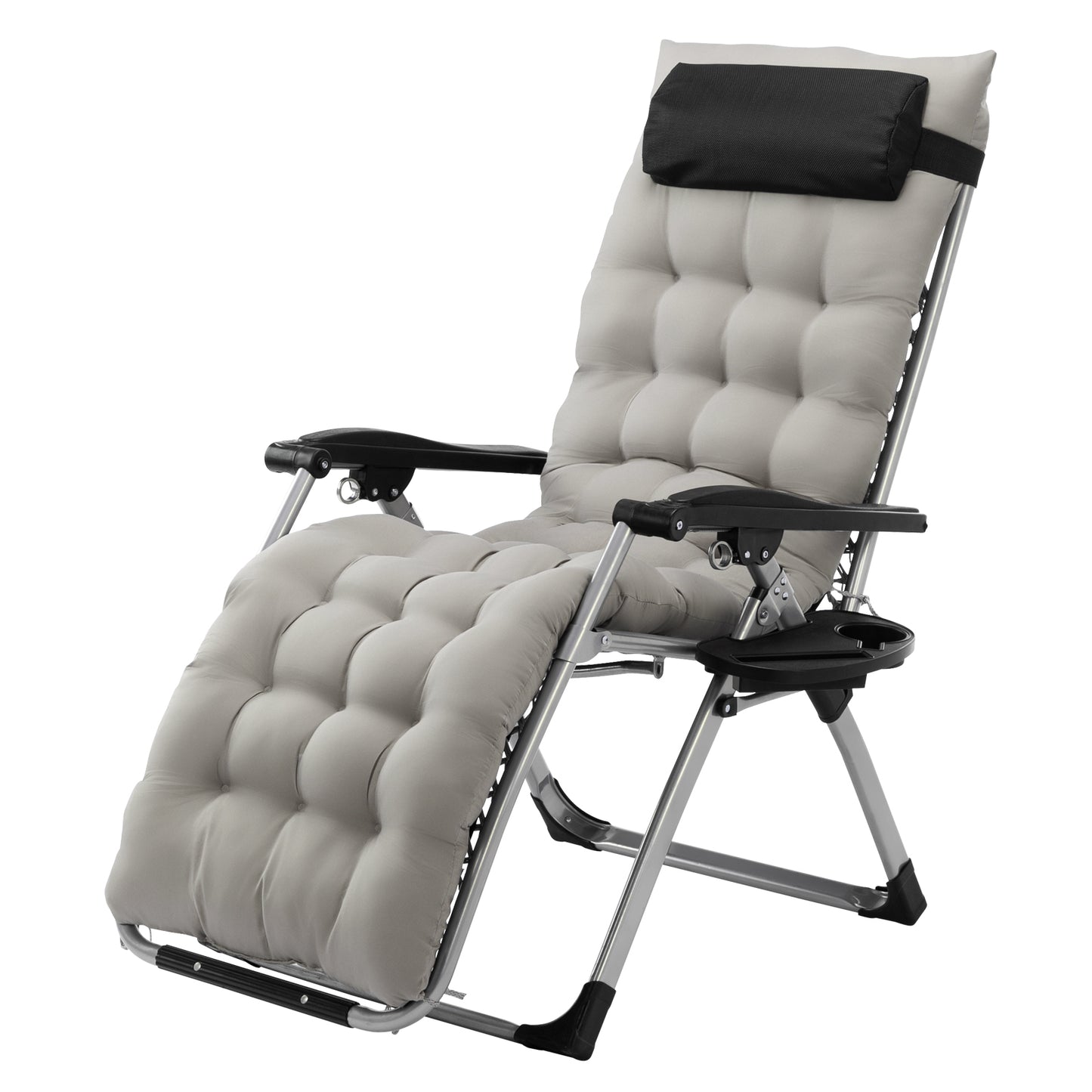 Light Gray Plush Infinity Zero Gravity Chair with Pad and Adjustable Utility Tray