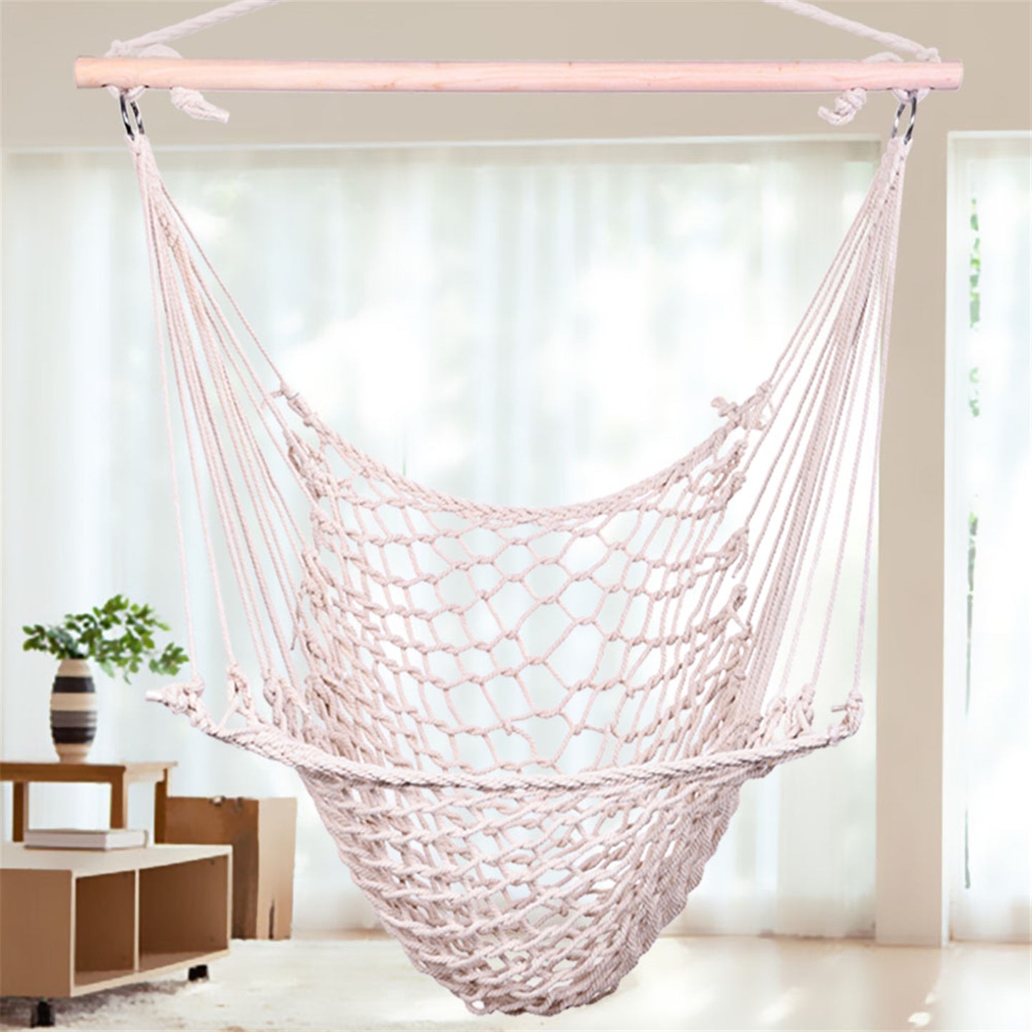 Beige Hanging Rope Chair Hammock Swing