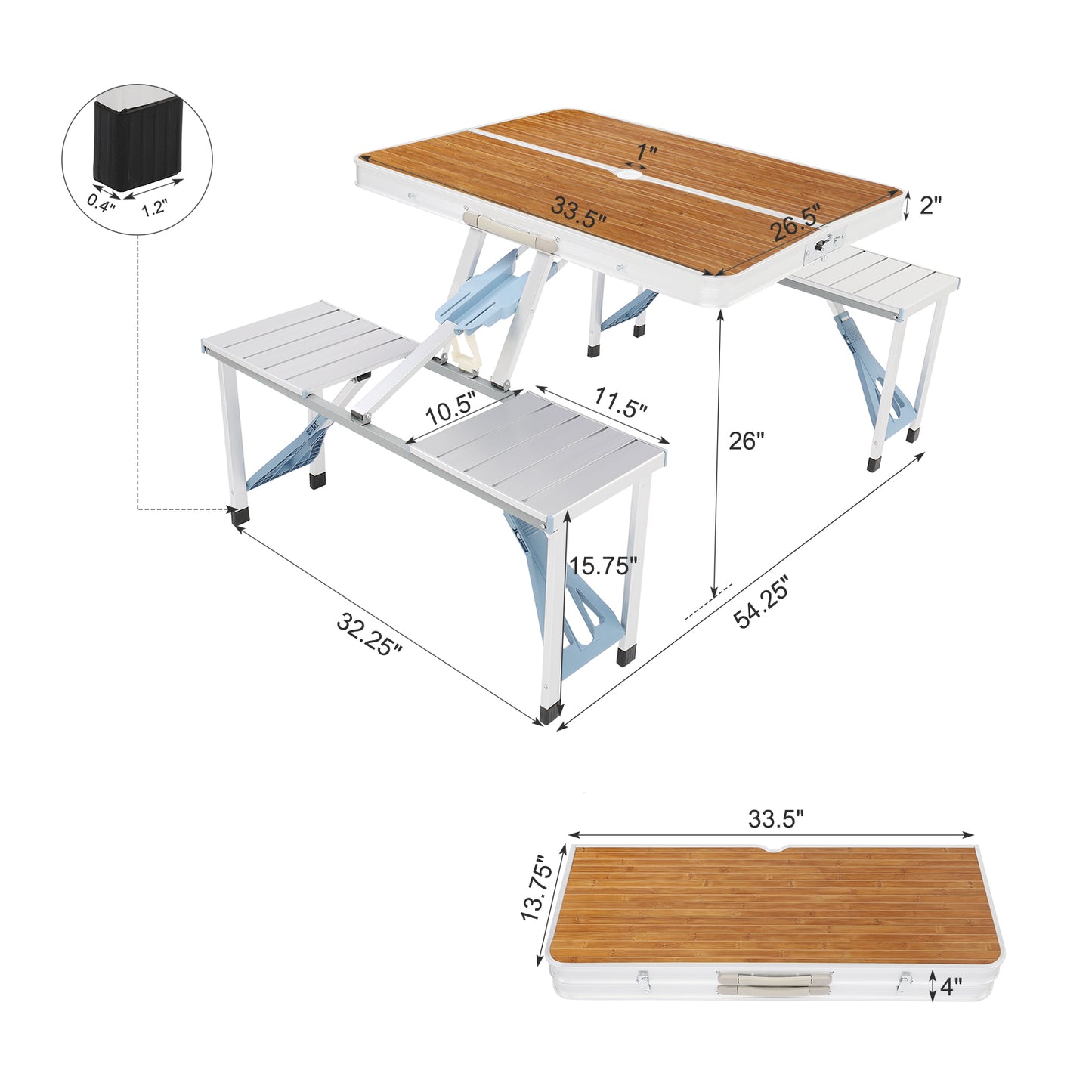 One Piece Aluminum and Wood Grain Table and Benches Outdoor Dining Set