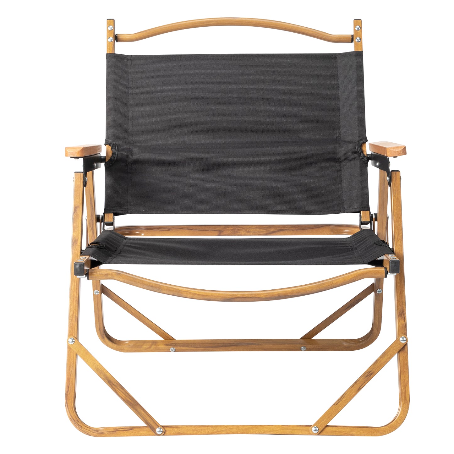 Black Cloth Folding Camping Chair with Aluminum Frame and Imitation Wood Accents