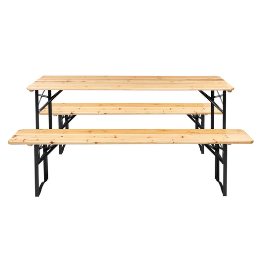 3 Piece 5.8 Ft Wood Picnic Table and Bench Combo Set