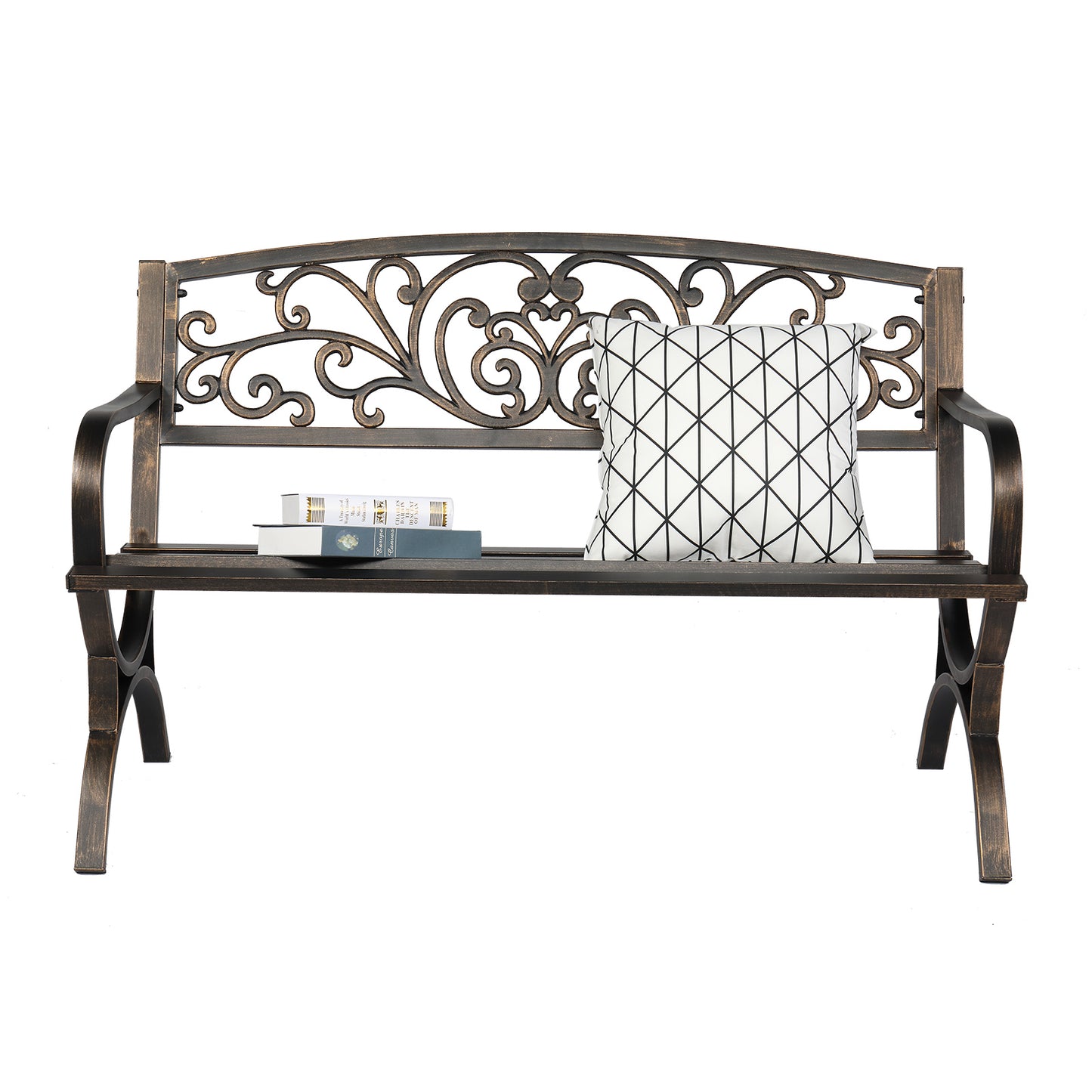 50in Butterfly Back Cross Feet Bronze Iron Bench