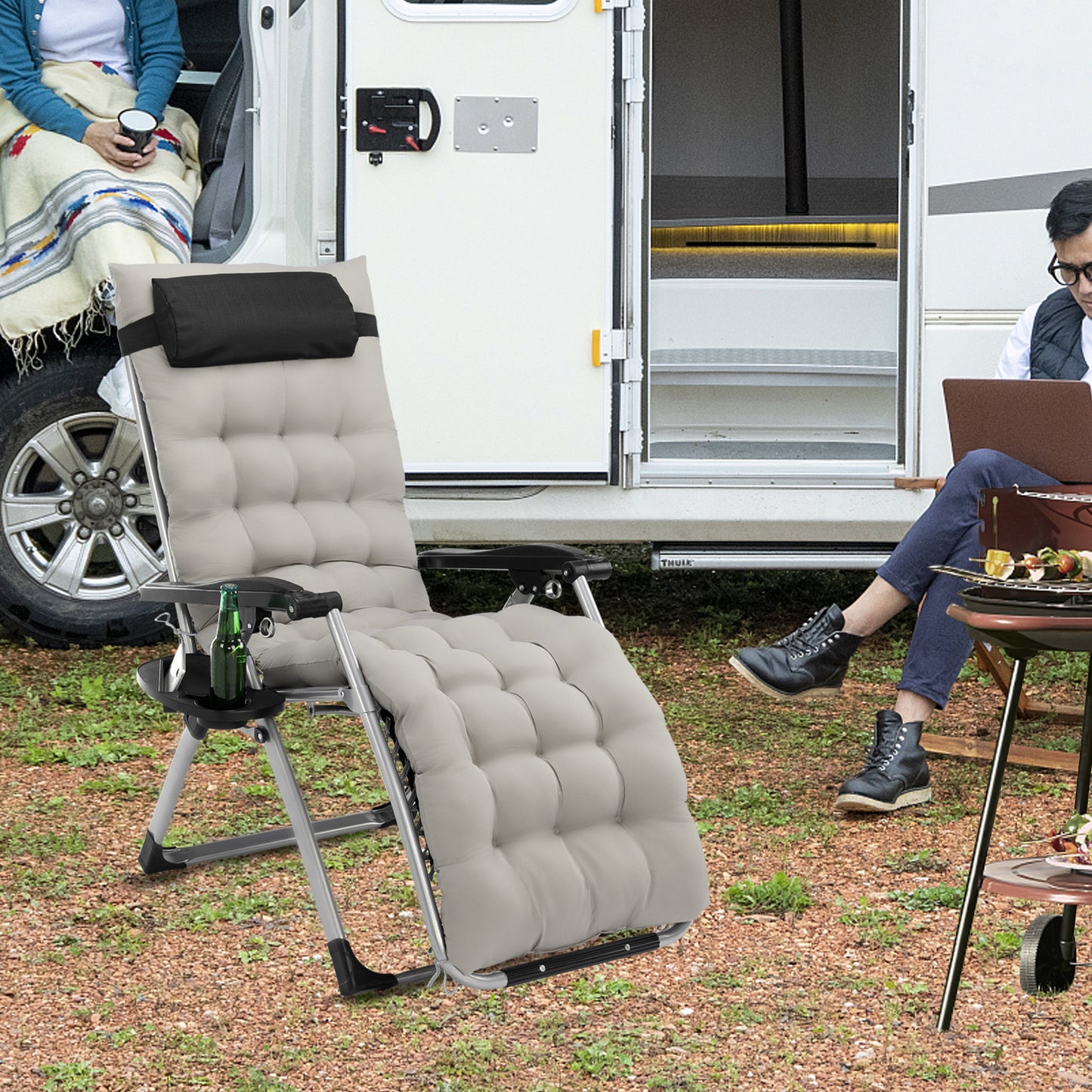 Light Gray Plush Infinity Zero Gravity Chair with Pad and Adjustable Utility Tray