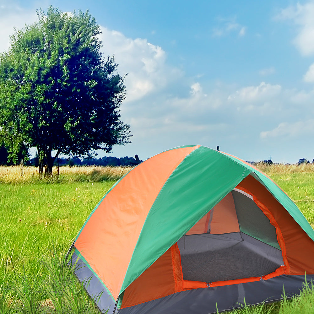 2-Person Orange and Green Double Door Camping Dome