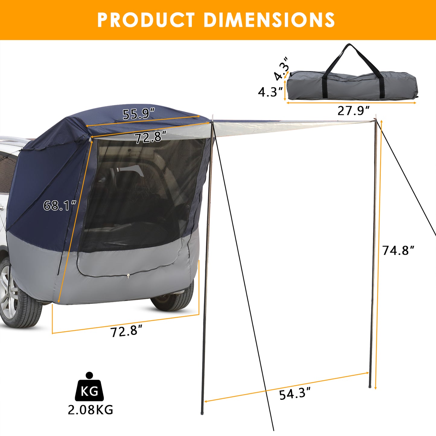 Navy Blue and Gray SUV and Van Rear Camping Tent and Awning