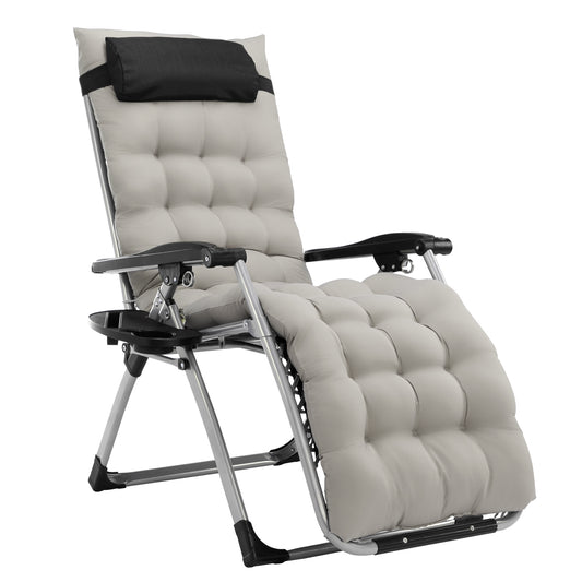 Light Gray Plush Infinity Zero Gravity Chair with Pad and Adjustable Utility Tray