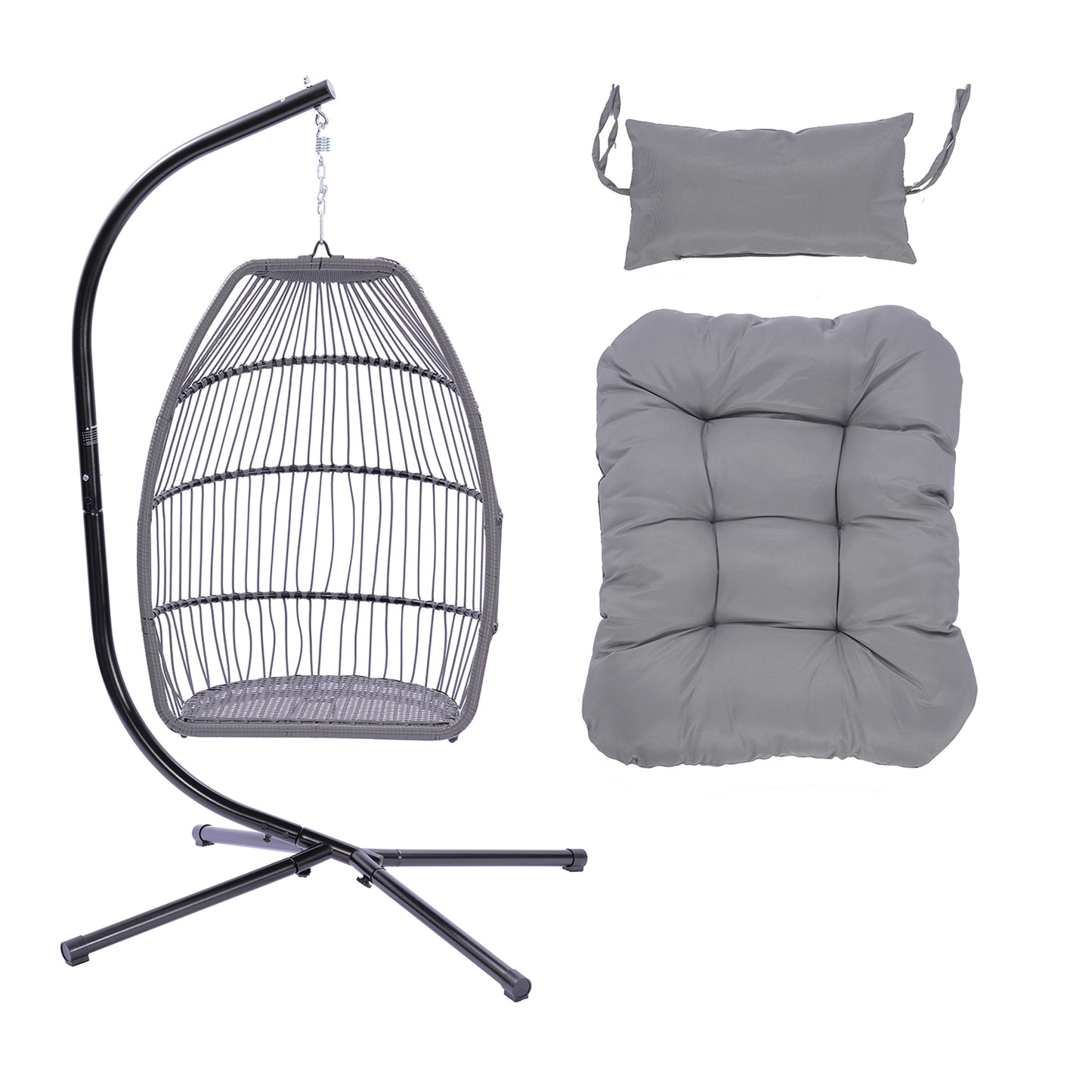 Outdoor Patio Rattan Hanging Egg Chair with Cushion and Pillow