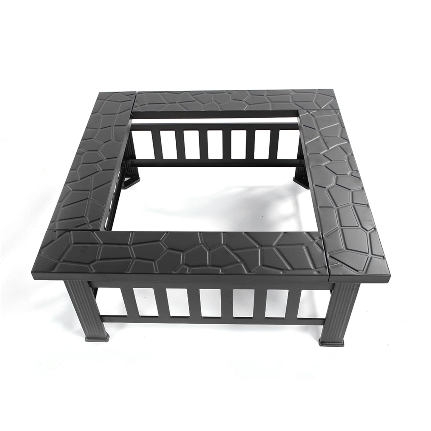 Portable Black Courtyard Metal Fire Pit with Accessories