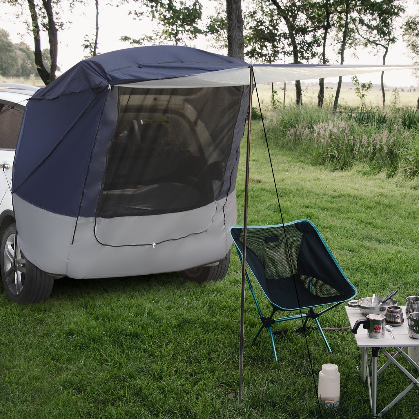 Navy Blue and Gray SUV and Van Rear Camping Tent and Awning