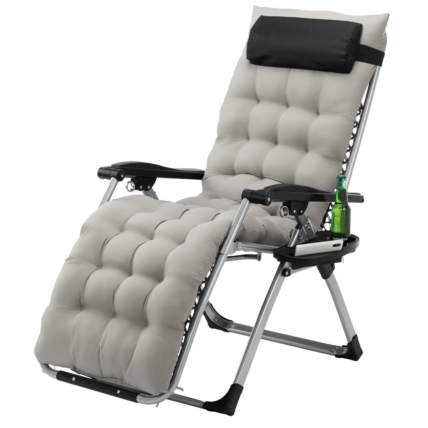 Light Gray Plush Infinity Zero Gravity Chair with Pad and Adjustable Utility Tray