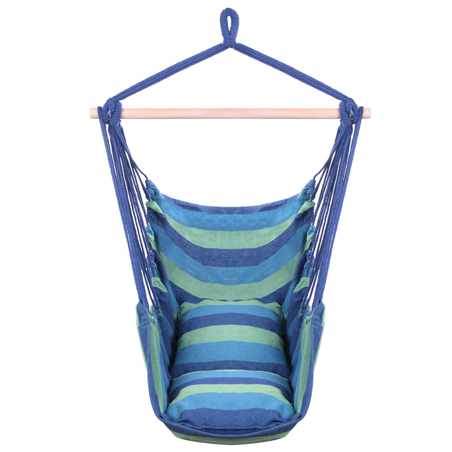 Blue Cotton Canvas Hanging Rope Chair with Pillows