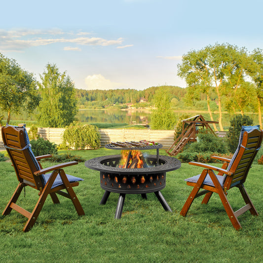 38in Black Metal Fire Pit with Cooking Grates