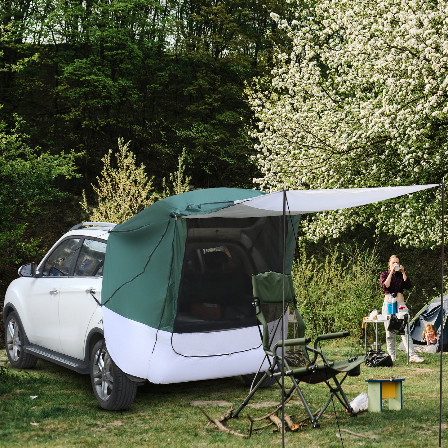 Green and White Gray SUV and Van Rear Camping Tent and Awning