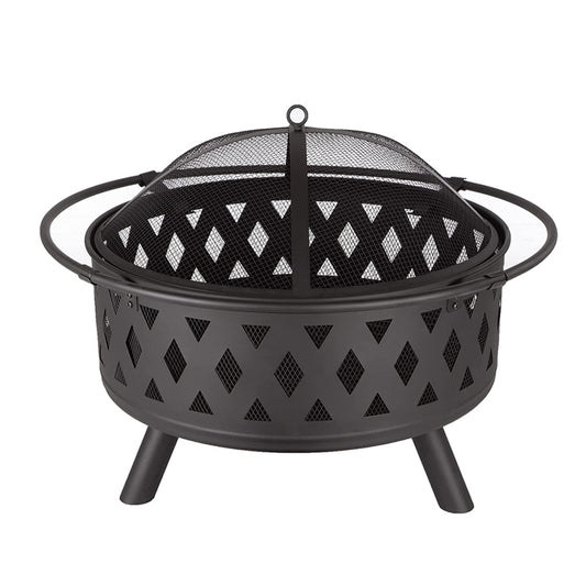 32 Inch Iron Fire Pit Set with Poker and Mesh Cover for Backyard Patio