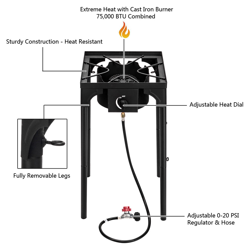 Single Burner Cast Iron Outdoor High Pressure Propane Gas Portable Camping Stove