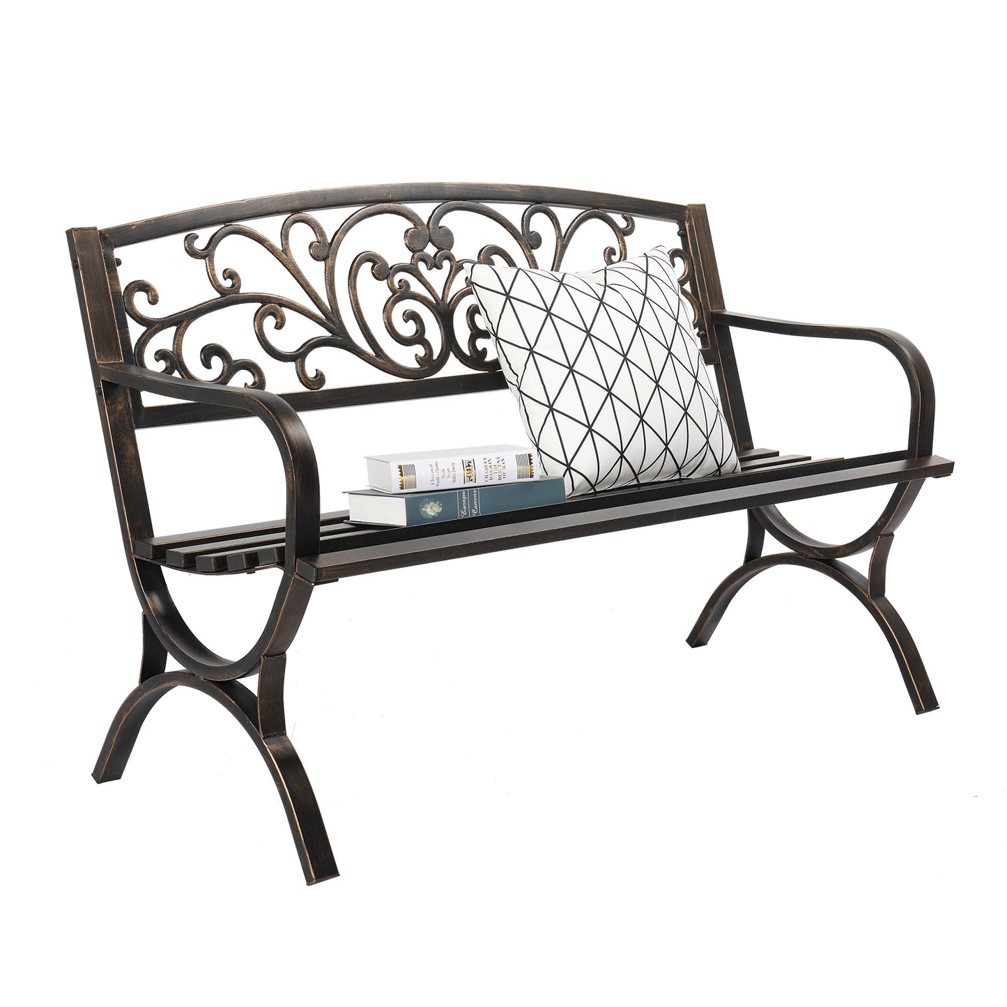 50in Butterfly Back Cross Feet Bronze Iron Bench