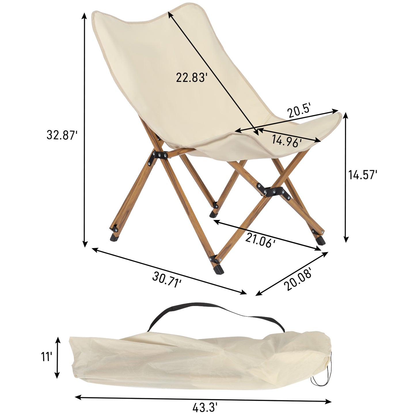 Ultra Light Folding White Camping Chair with Aluminum Frame and Wood Grain Accent