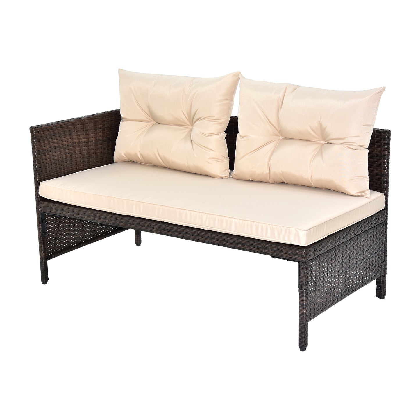 3 Piece Rattan Wicker Patio Sectional Set with Khaki Cushions