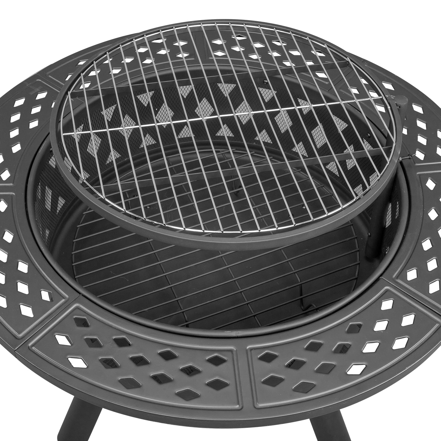 38in Black Metal Fire Pit with Cooking Grates