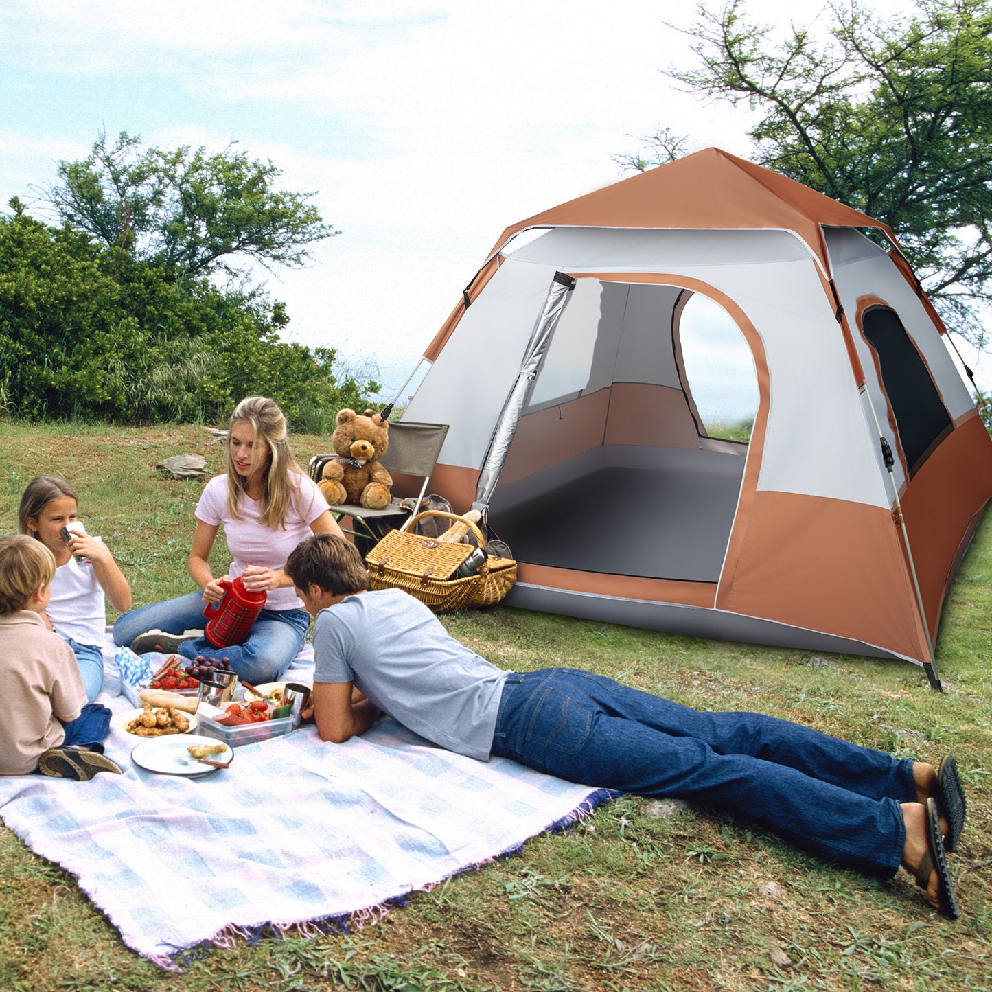 Brown Quick Opening Four-Person Camping Tent