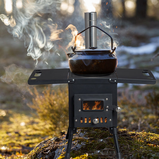 Portable Black Wood Burning Camping Stove and Accessories