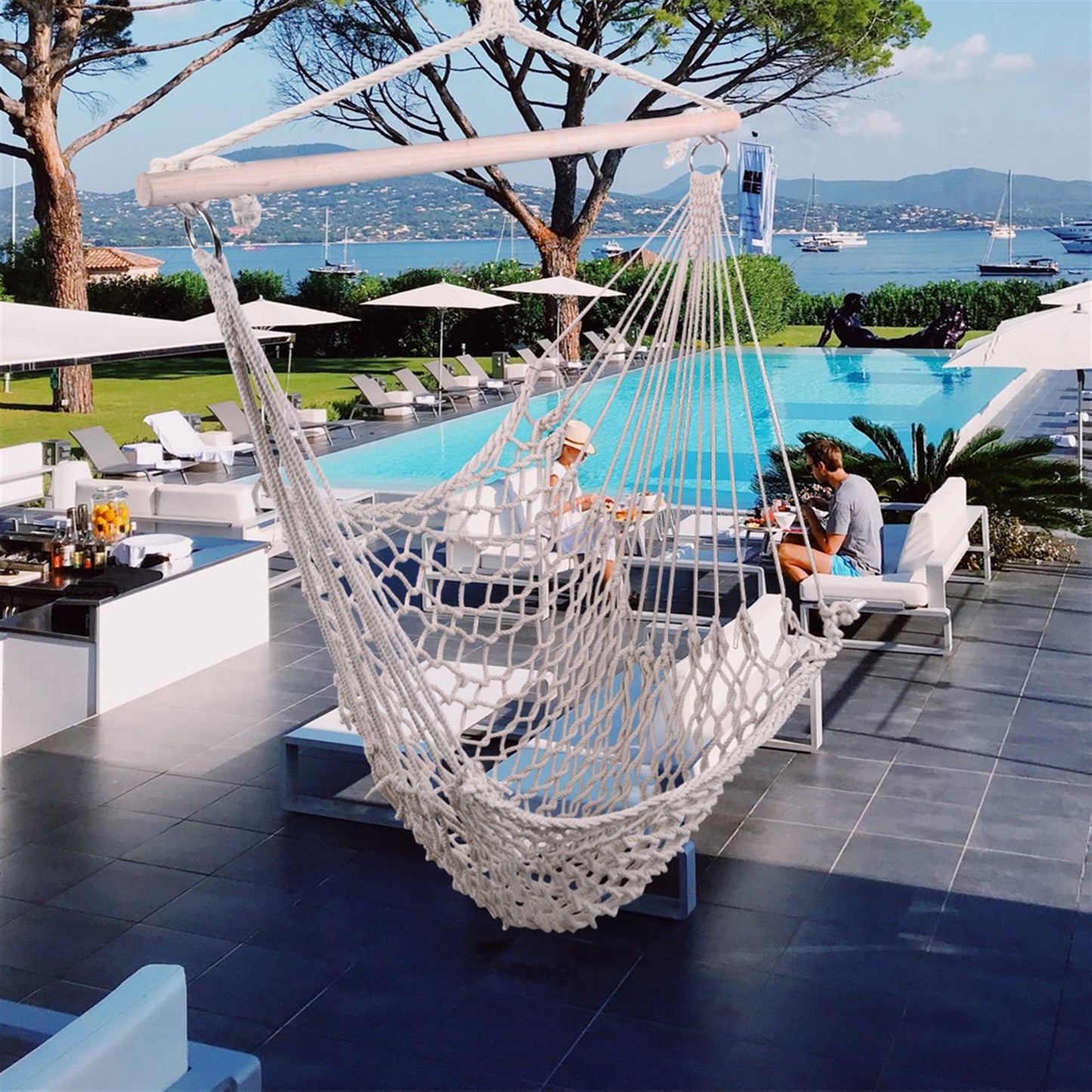 Beige Hanging Rope Chair Hammock Swing