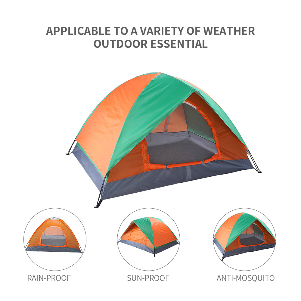 2-Person Orange and Green Double Door Camping Dome