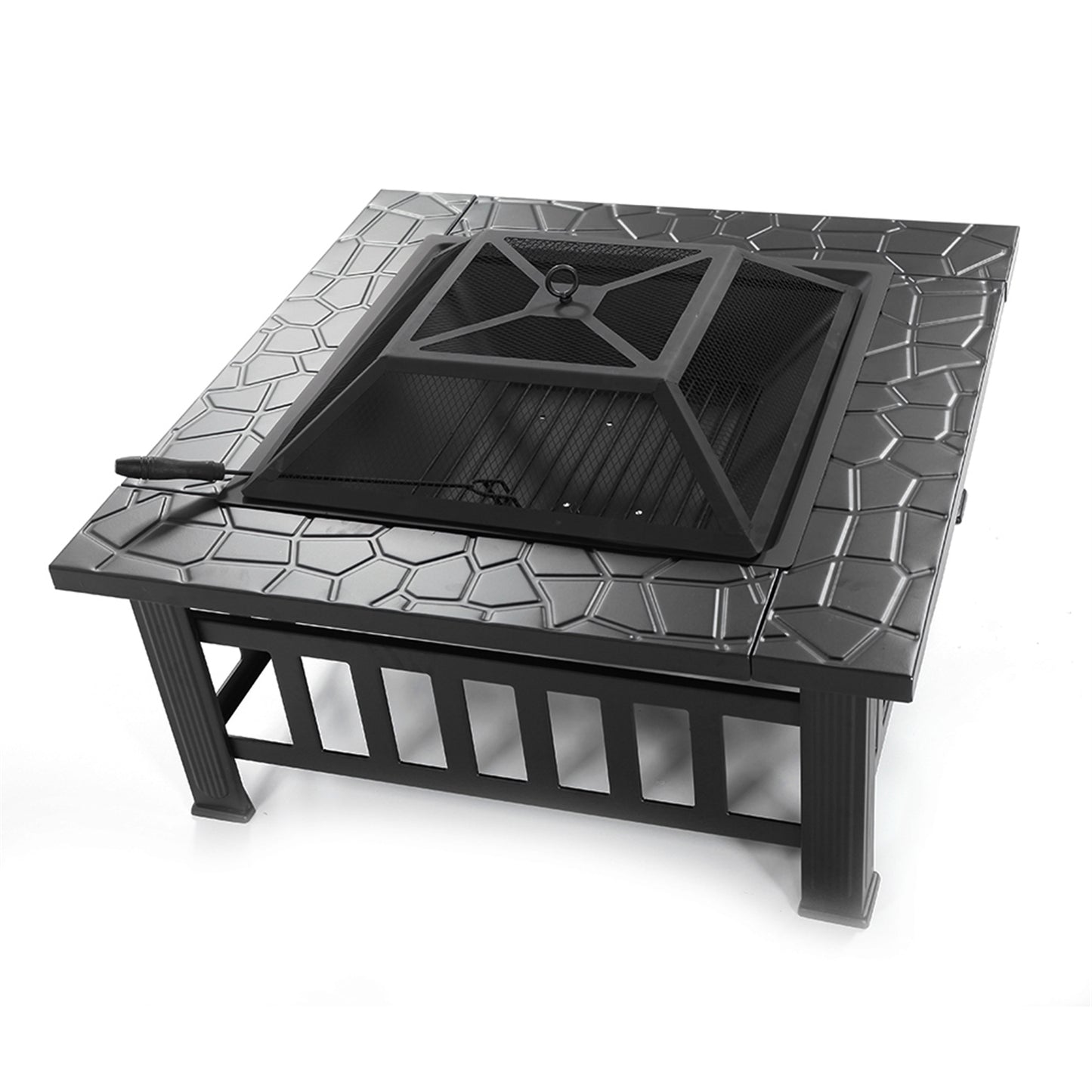 Portable Black Courtyard Metal Fire Pit with Accessories