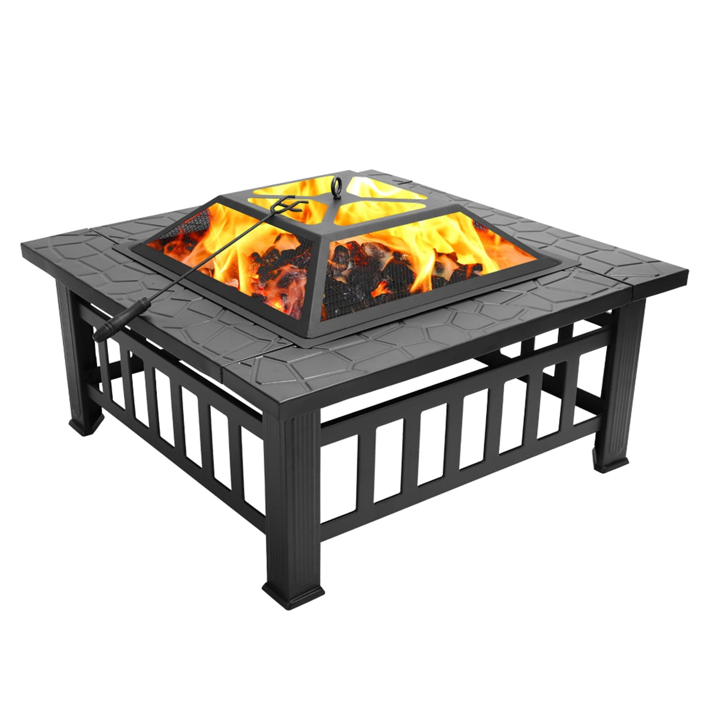 Portable Black Courtyard Metal Fire Pit with Accessories