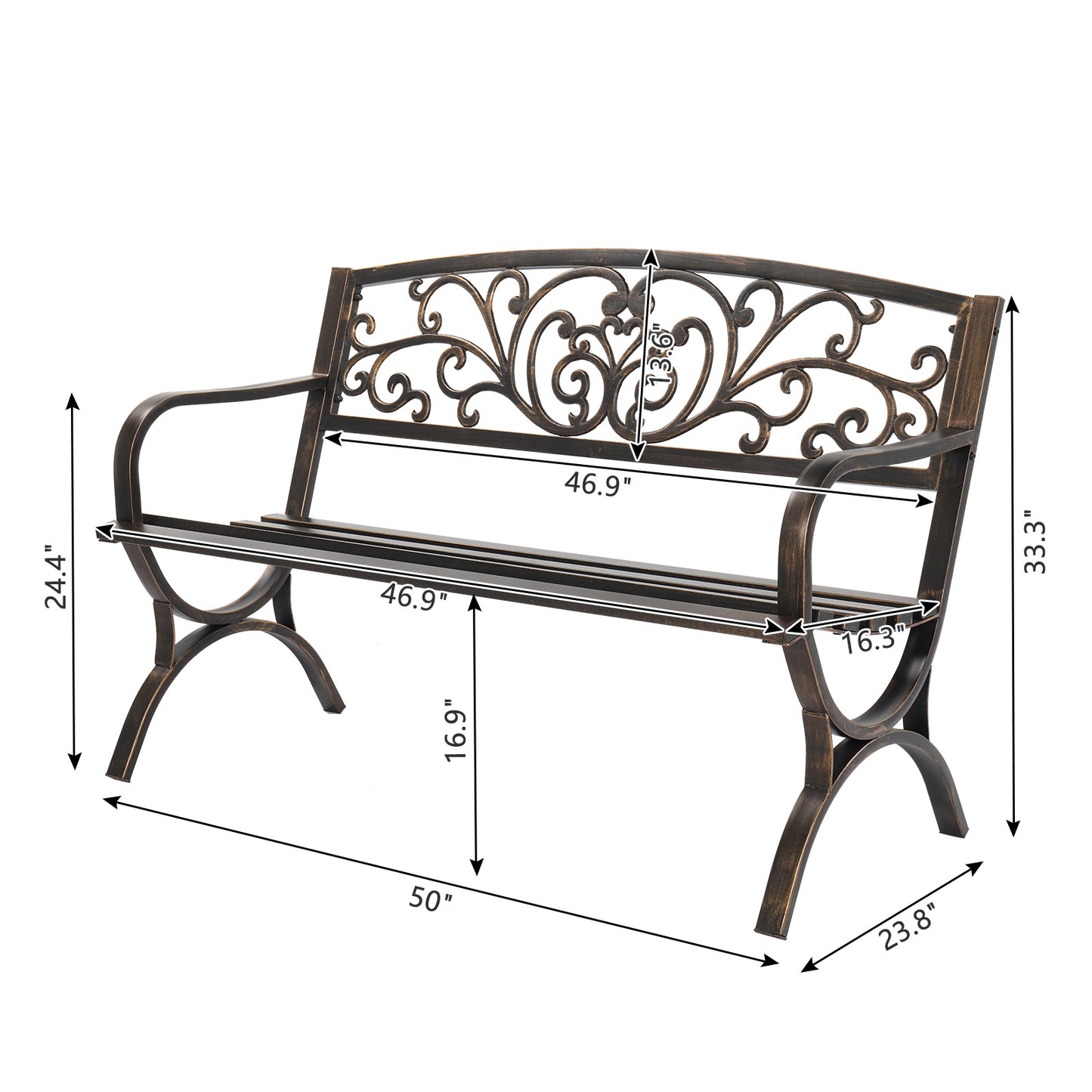 50in Butterfly Back Cross Feet Bronze Iron Bench