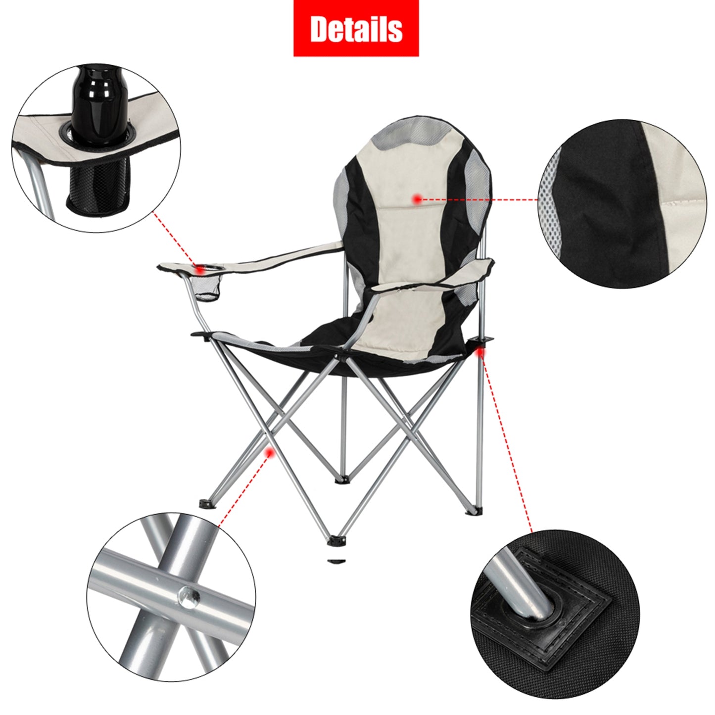 Lightweight Black and Gray Fabric Folding Chair with Iron Frame