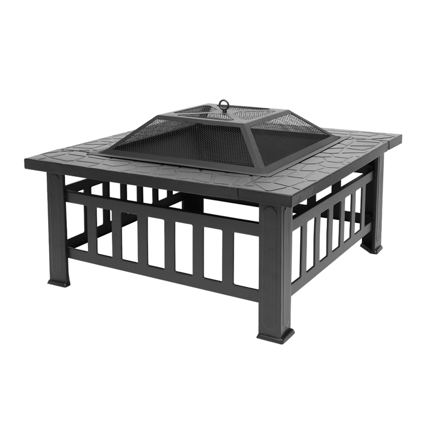 Portable Black Courtyard Metal Fire Pit with Accessories