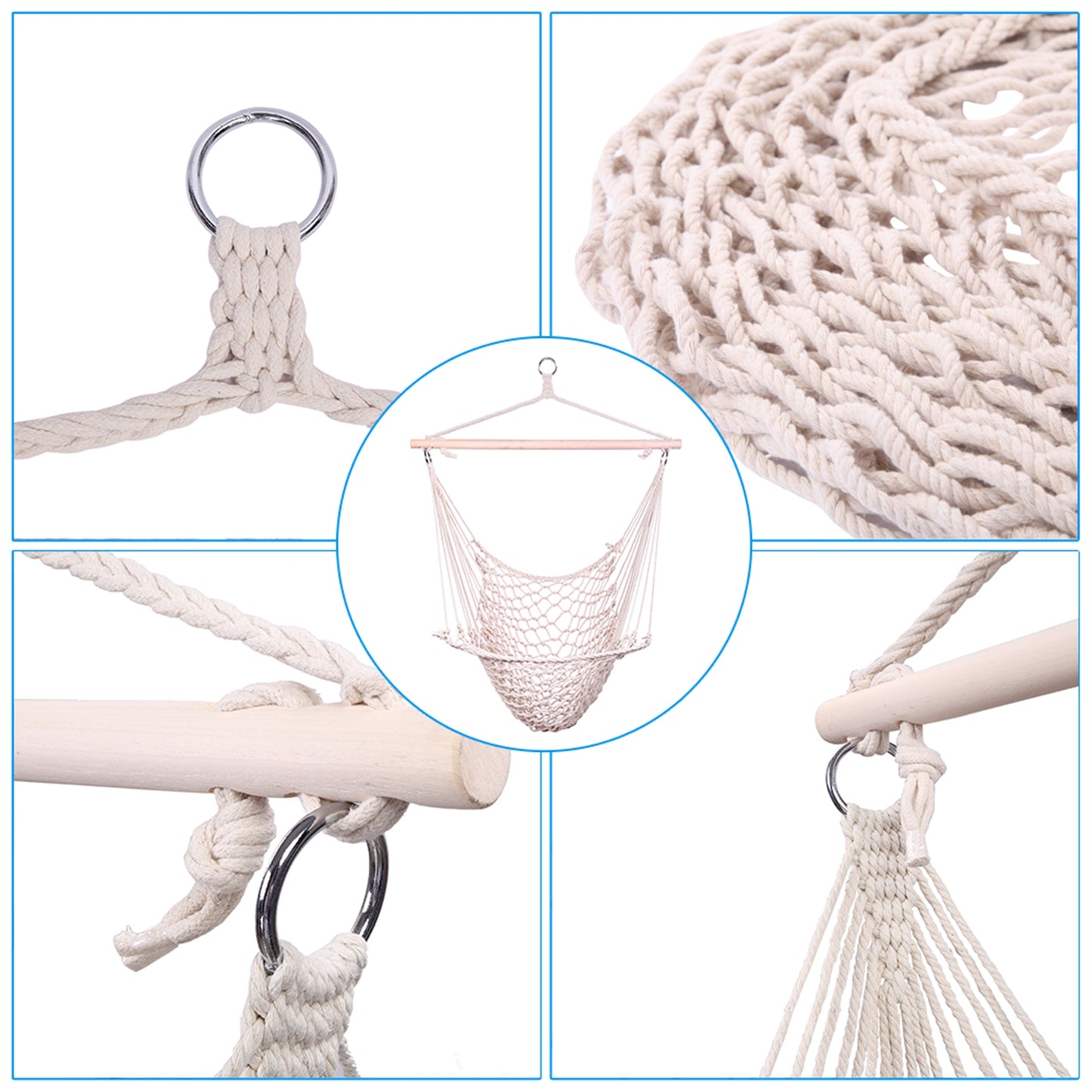 Beige Hanging Rope Chair Hammock Swing